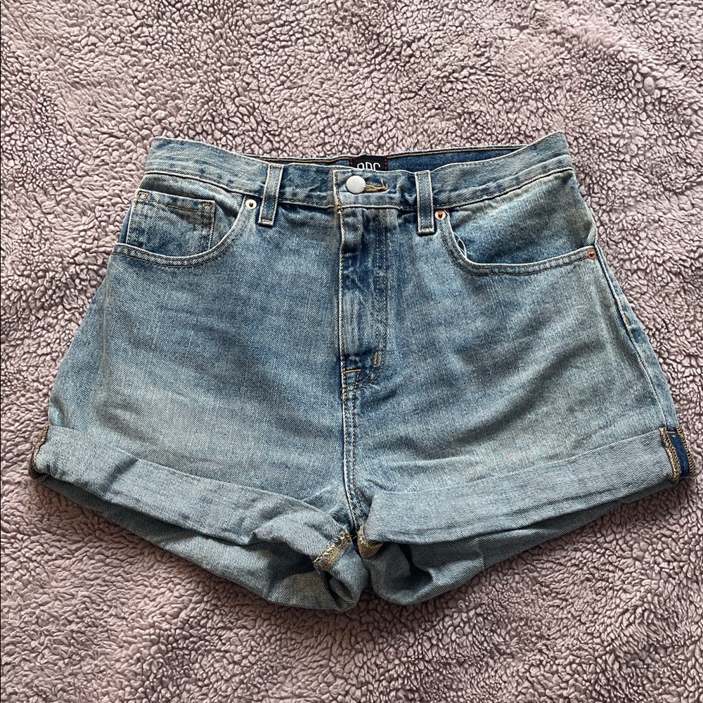 BDG Medium Wash Rolled Hem Mom High-Rise Denim Shorts